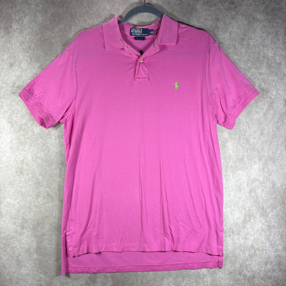 Polo Ralph Lauren Polo Shirt Mens Large Pink Custom Fit Short Sleeve Pony Preppy